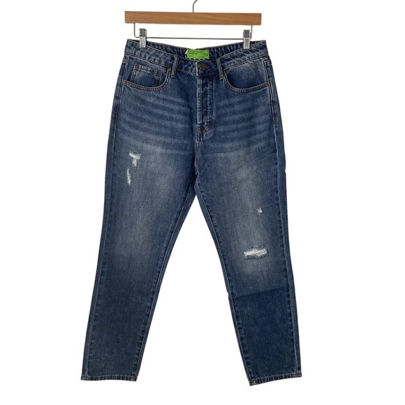 Sandrine Rose Jeans Womens 29 Blue Snow Ripped Button Fly Straight Distressed - Picture 1 of 13